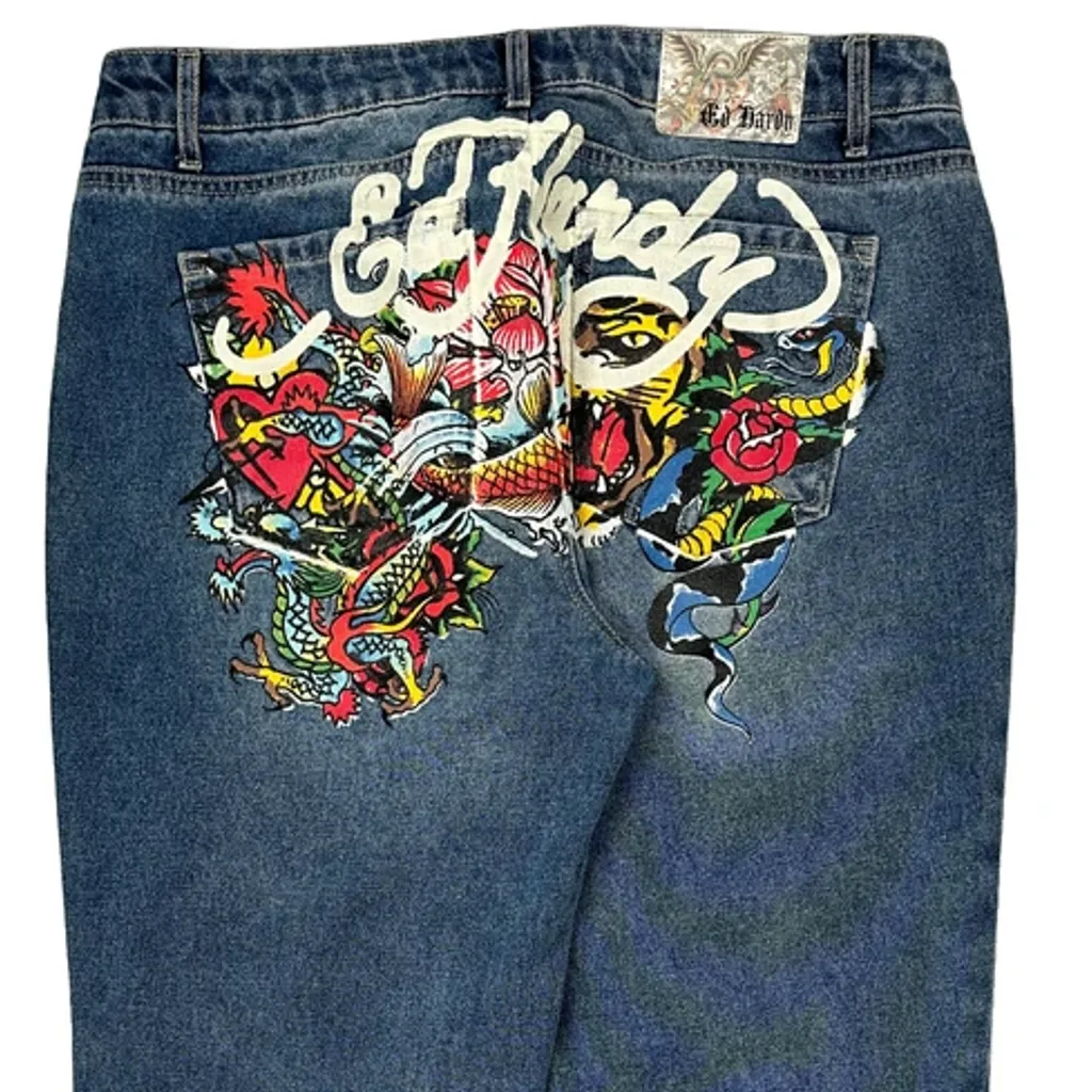 Ed Hardy Graphic Jeans - 34W 32L Blue Denim - Image 7