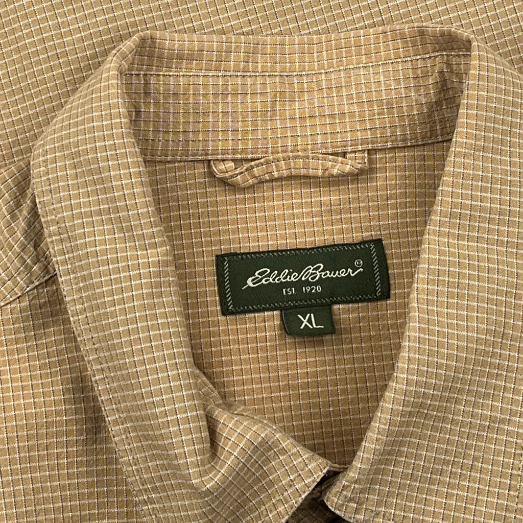 Eddie Bauer Checked Shirt - XL Beige Cotton - Image 3