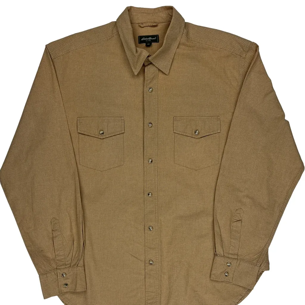 Eddie Bauer Checked Shirt - XL Beige Cotton - Image 4