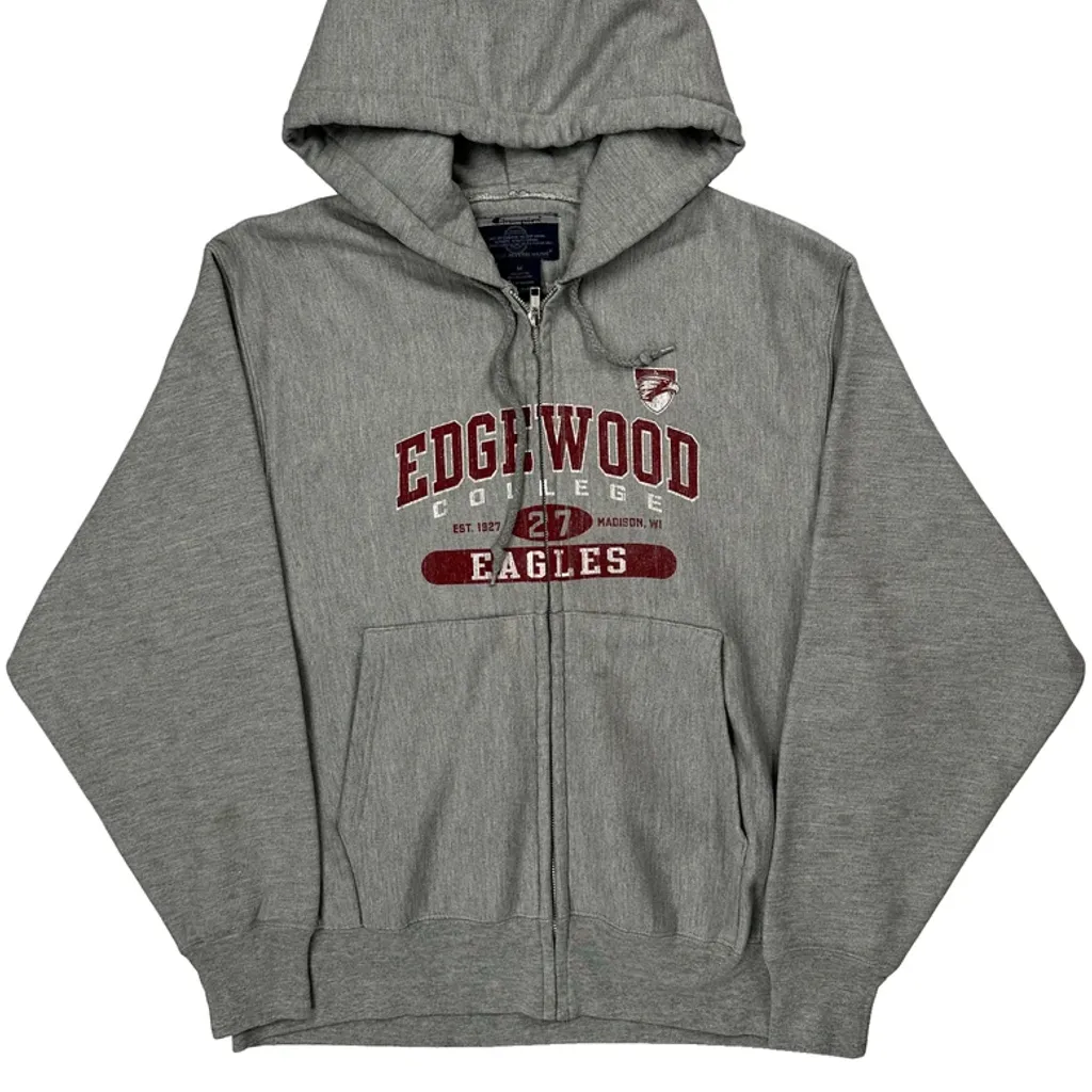 Edgewood College Champion College Hoodie - Medium Grey Cotton Blend - Image 4