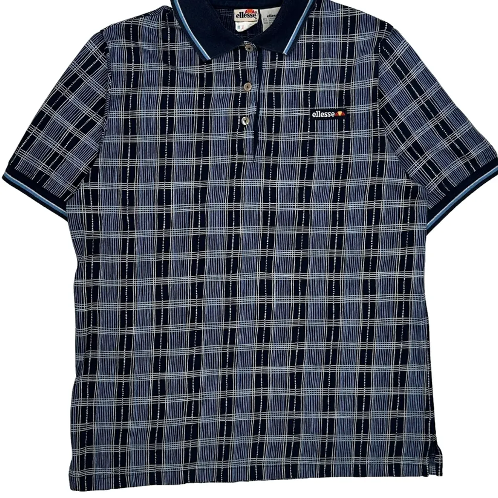 Ellesse Checked Polo Shirt - Small Blue Cotton Blend - Image 5