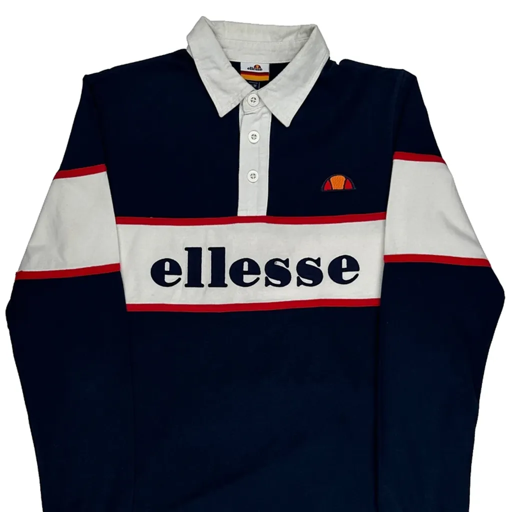 Ellesse Spellout Rugby Shirt - Medium Navy Cotton - Image 4