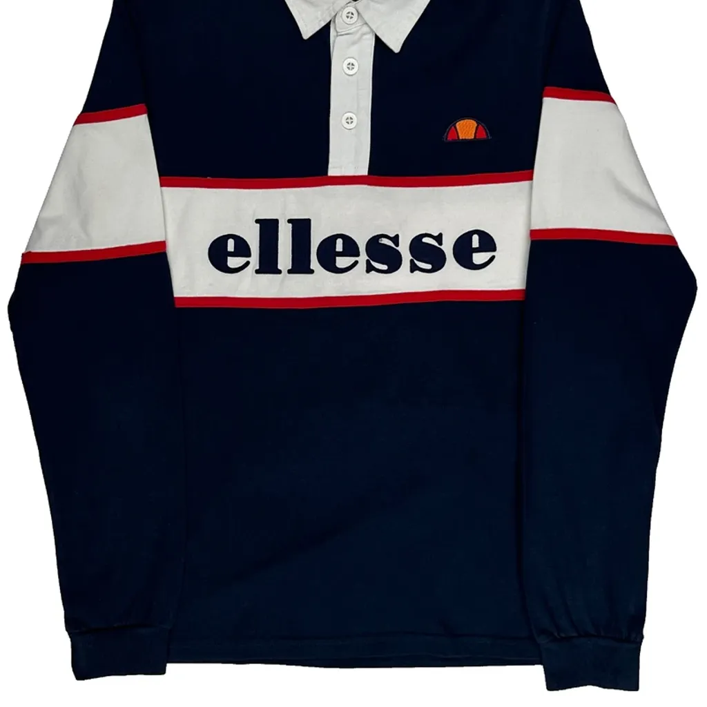 Ellesse Spellout Rugby Shirt - Medium Navy Cotton - Image 5