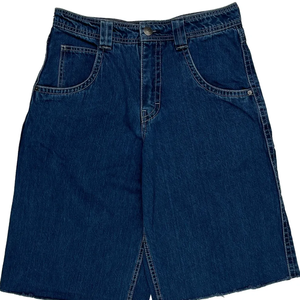 Embroidered A.Lab Mega Rave Graphic Baggy Denim Shorts - 30W 10L Blue Cotton - Image 10