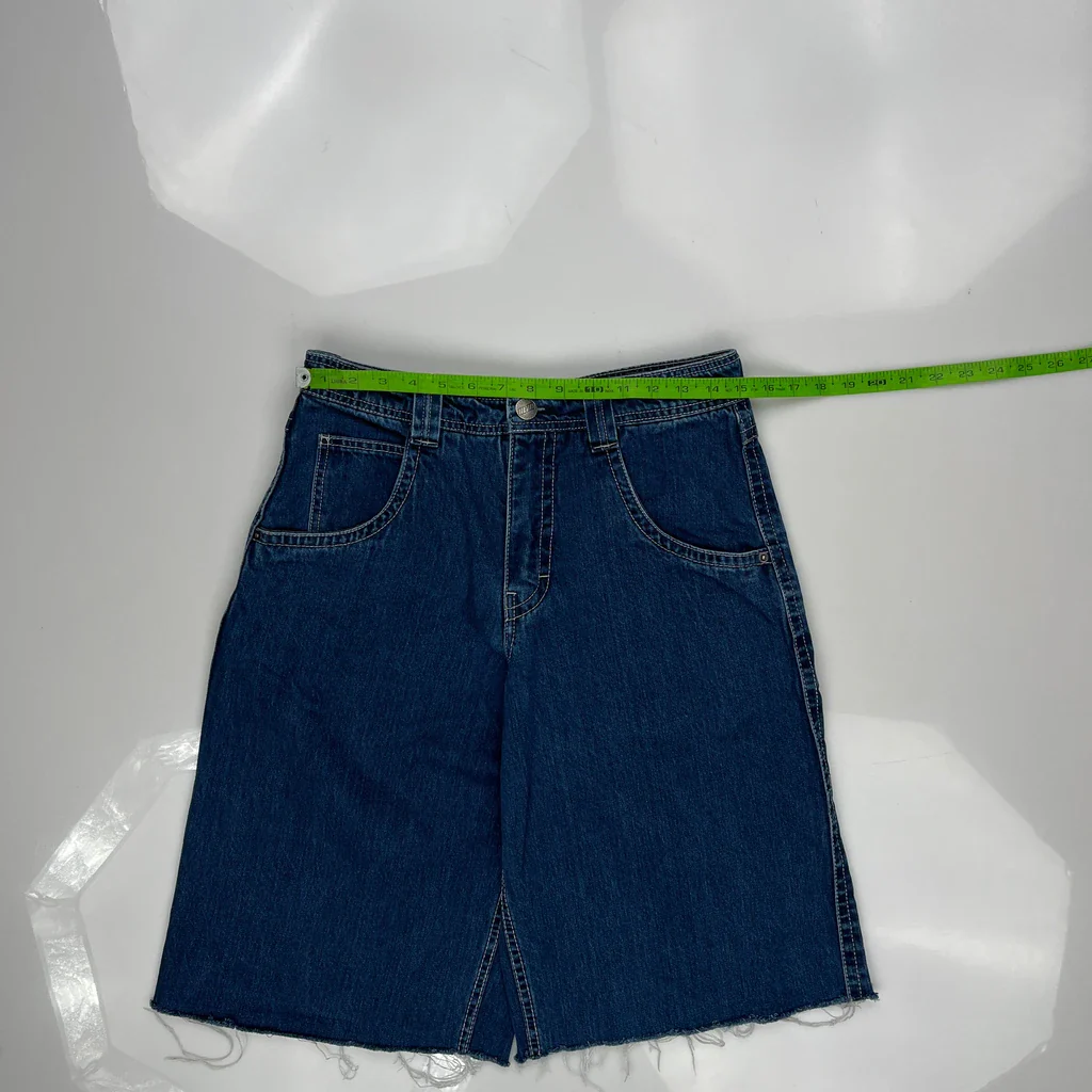 Embroidered A.Lab Mega Rave Graphic Baggy Denim Shorts - 30W 10L Blue Cotton - Image 3