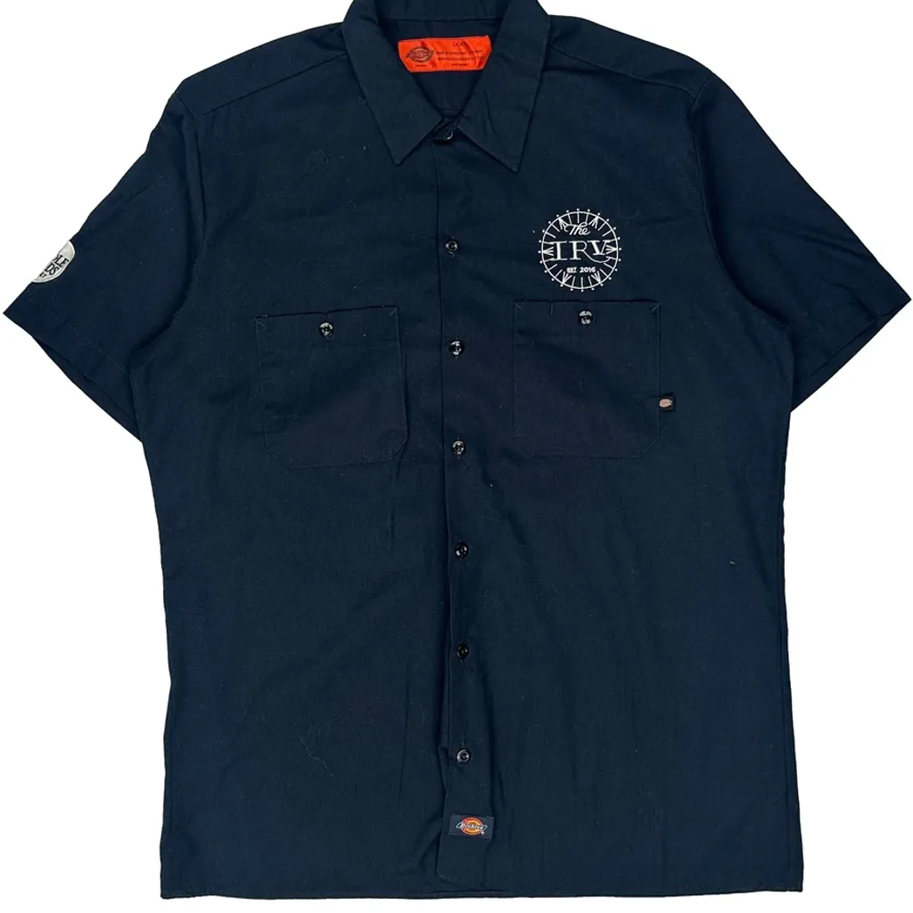 Embroidered Logo Dickies Short Sleeve Shirt - Large Navy Polyester Blend - Image 4