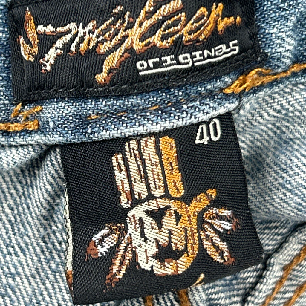 Embroidered Miskeen Baggy Denim Shorts - 40W 11L Blue Denim - Image 6