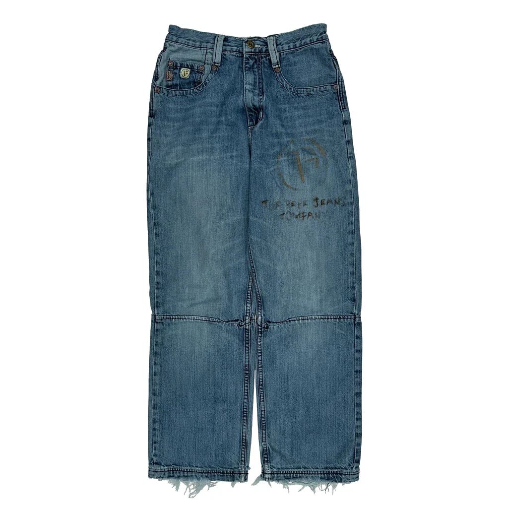 Embroidered Y2K Baggy Jeans - 26W UK 6 Blue Denim - Image 2