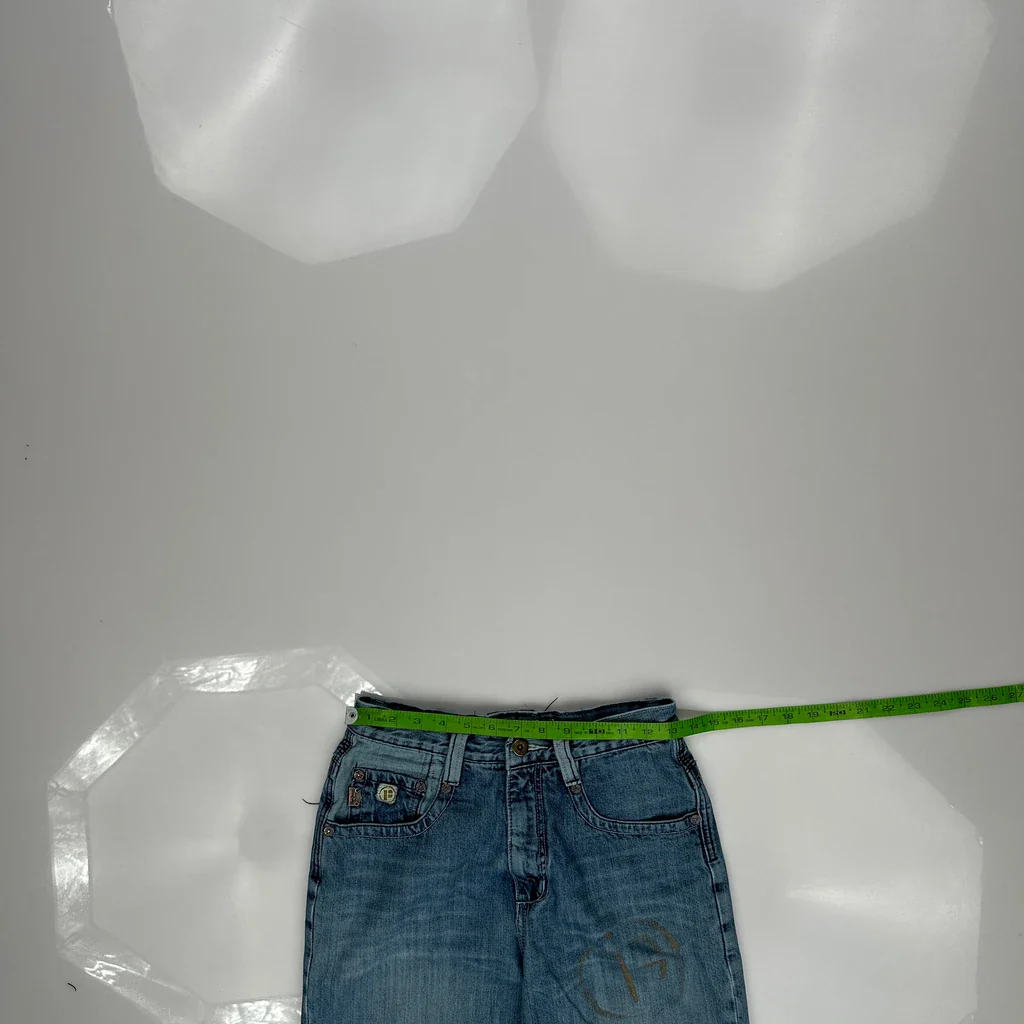Embroidered Y2K Baggy Jeans - 26W UK 6 Blue Denim - Image 3