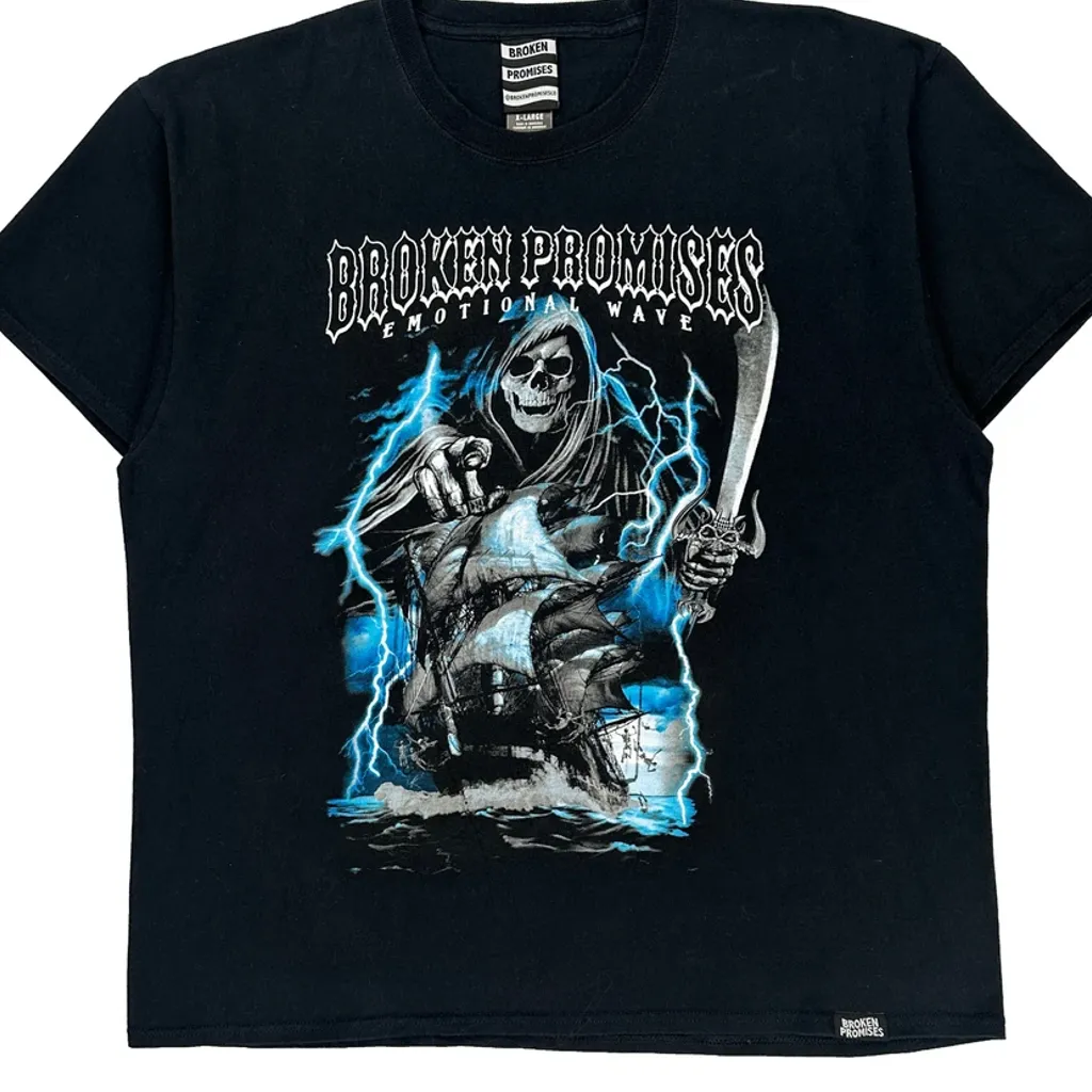 Emotional Wave Broken Promises Graphic T-Shirt - XL Black Cotton - Image 4