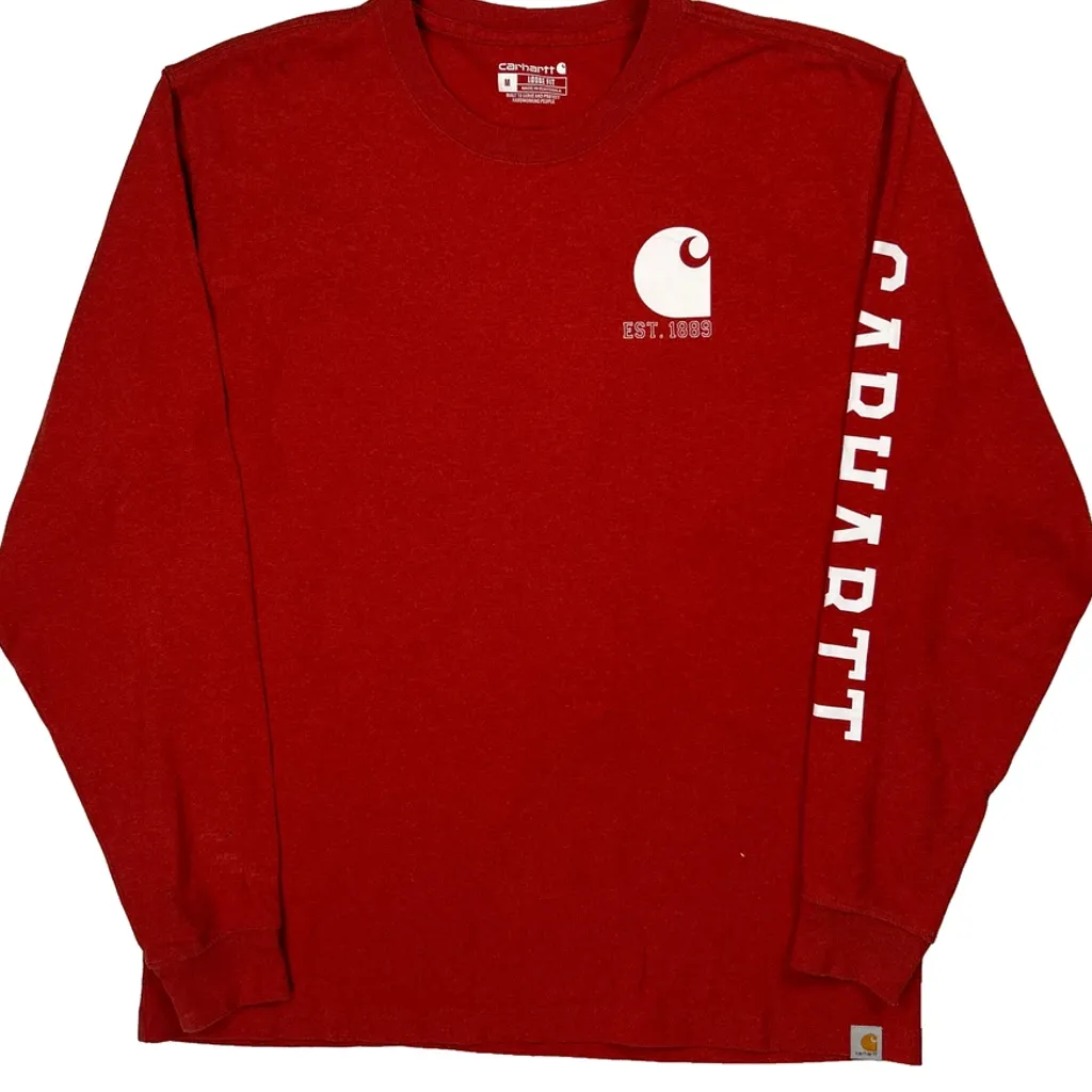 Est. 1889 Carhartt Spellout Long Sleeve T-Shirt - Medium Red Cotton - Image 4