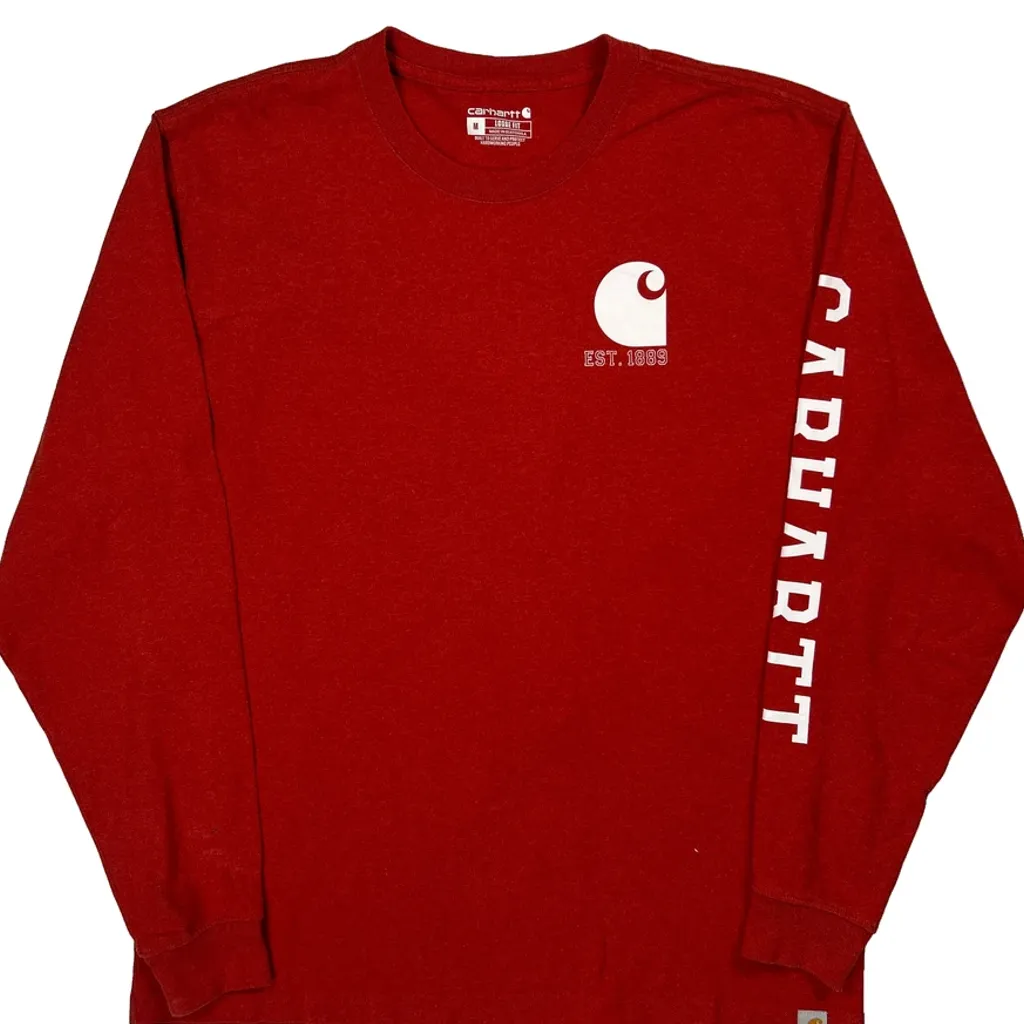 Est. 1889 Carhartt Spellout Long Sleeve T-Shirt - Medium Red Cotton - Image 5