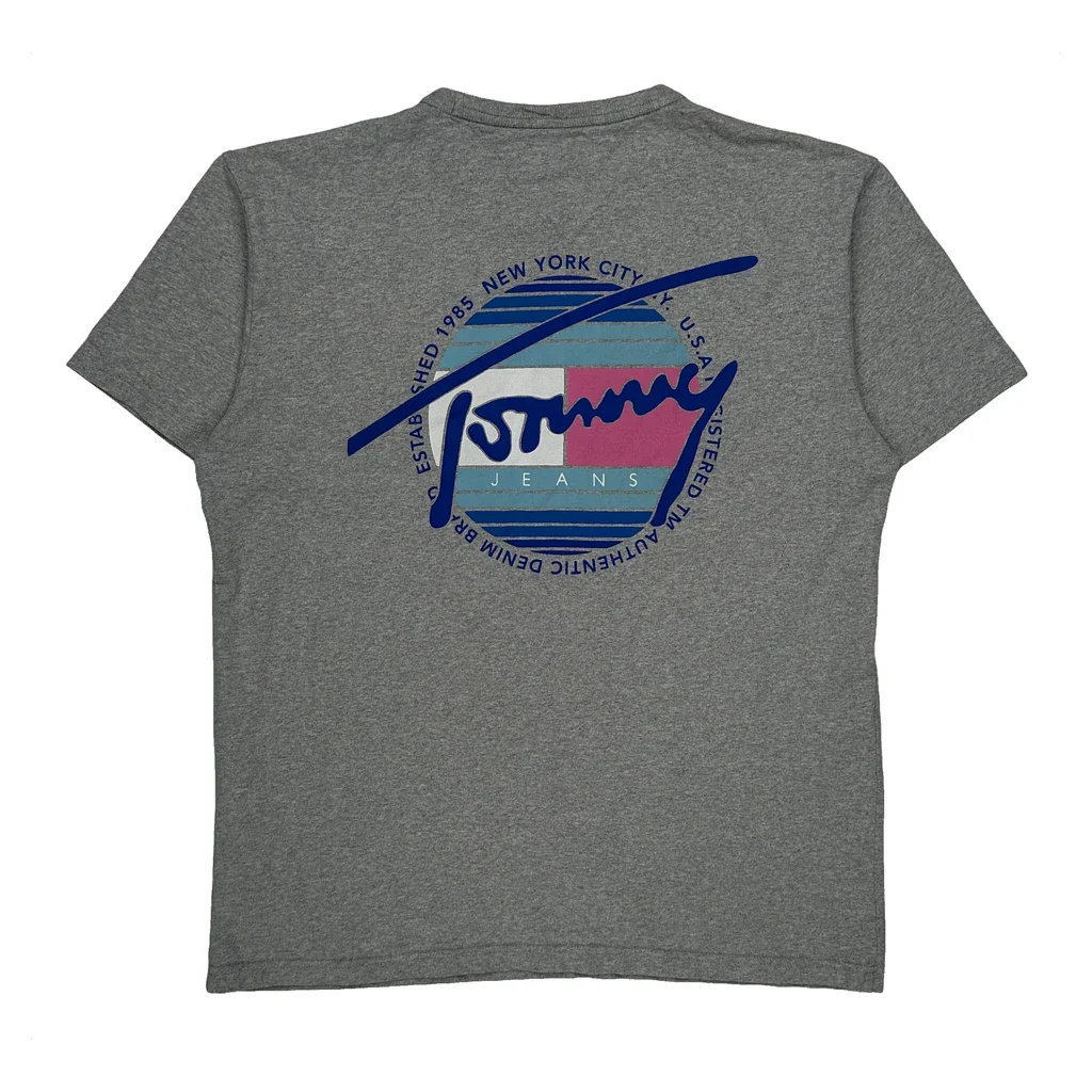 Established 1985 New York City Tommy Jeans Graphic T-Shirt - Large Grey Cotton - Image 2