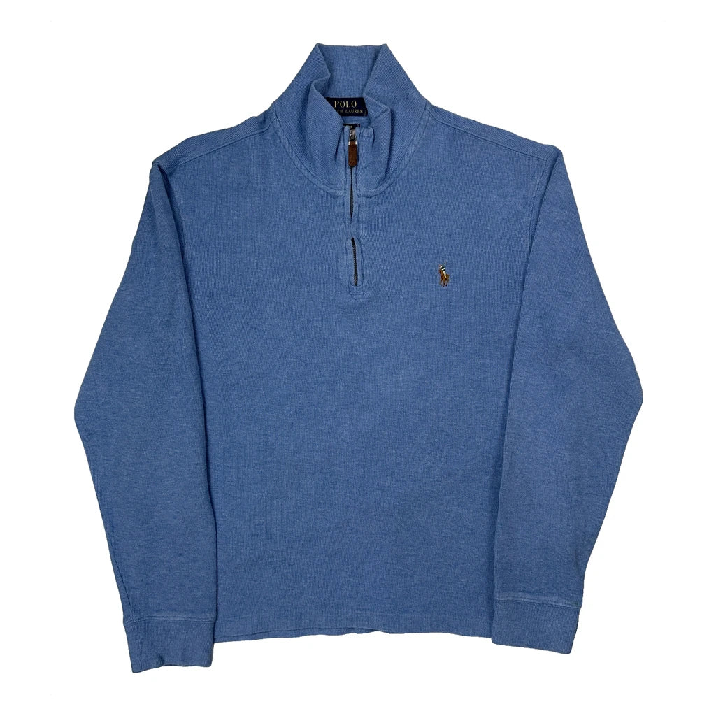 Estate Rib Polo By Ralph Lauren 1/4 Zip - Medium Blue Cotton