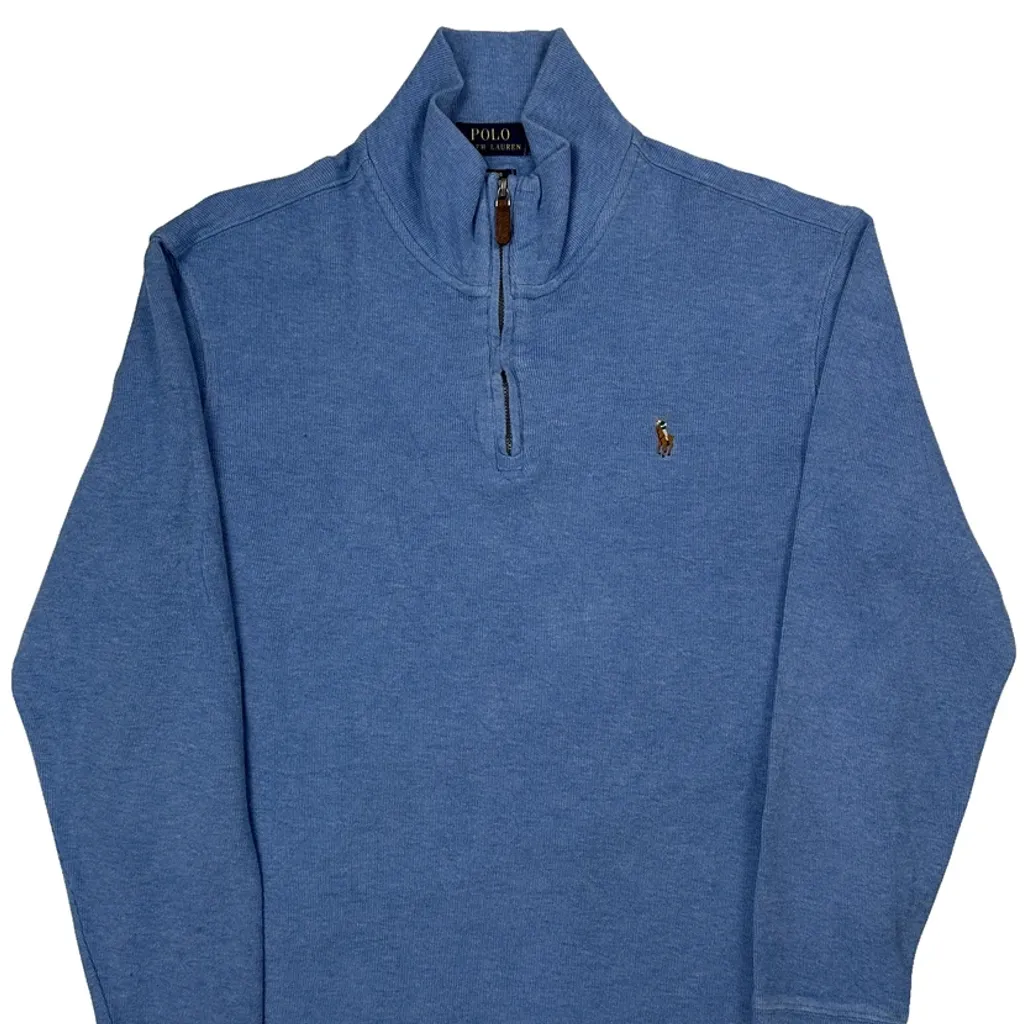 Estate Rib Polo By Ralph Lauren 1/4 Zip - Medium Blue Cotton - Image 4