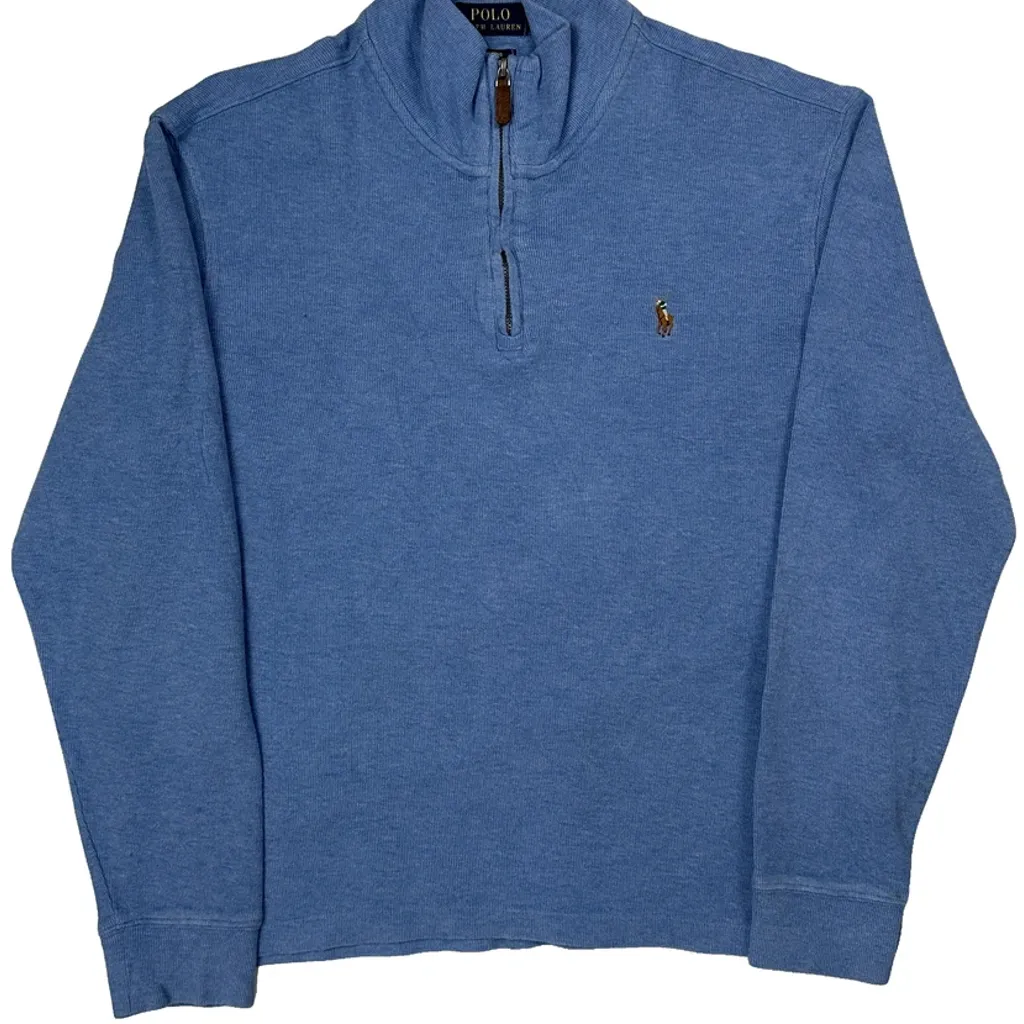 Estate Rib Polo By Ralph Lauren 1/4 Zip - Medium Blue Cotton - Image 5