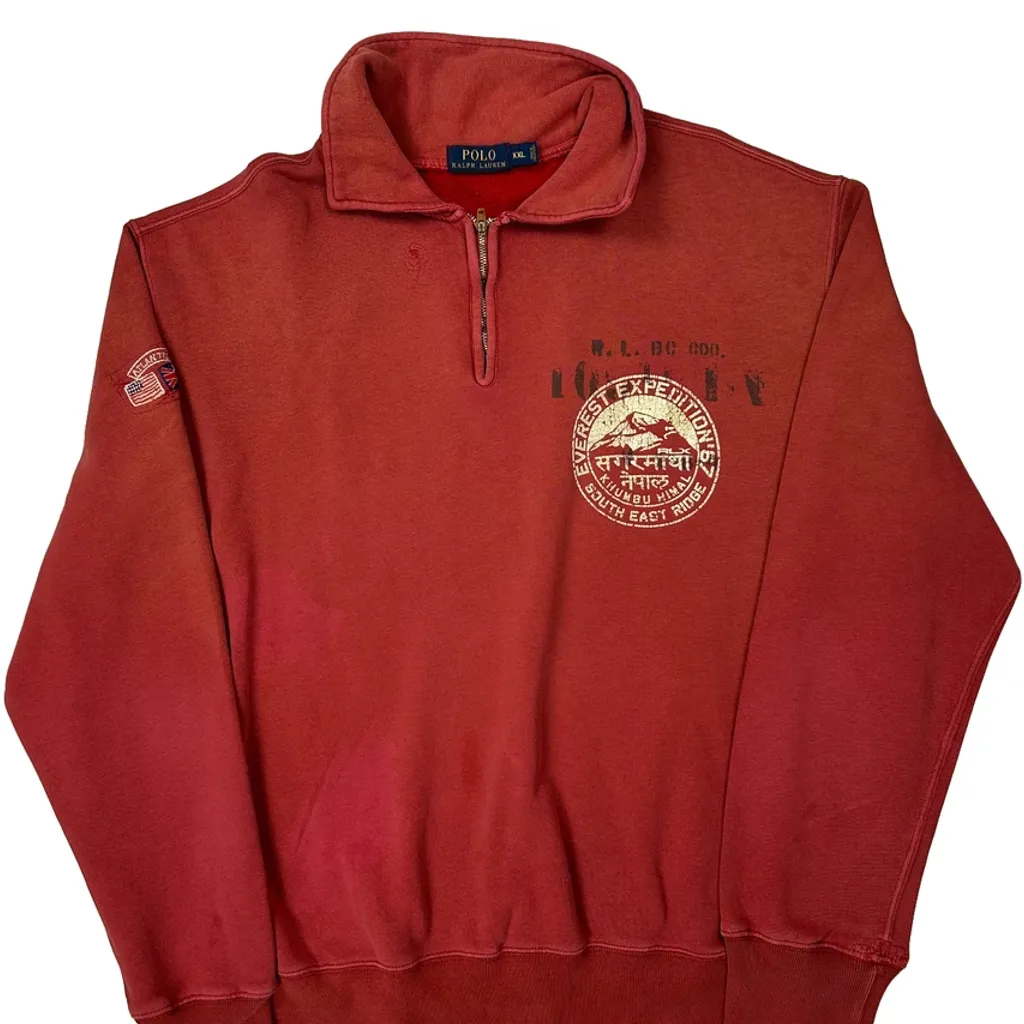 Everest Expeditions Summit Team Polo By Ralph Lauren Graphic 1/4 Zip - 2XL Red Cotton - Image 4