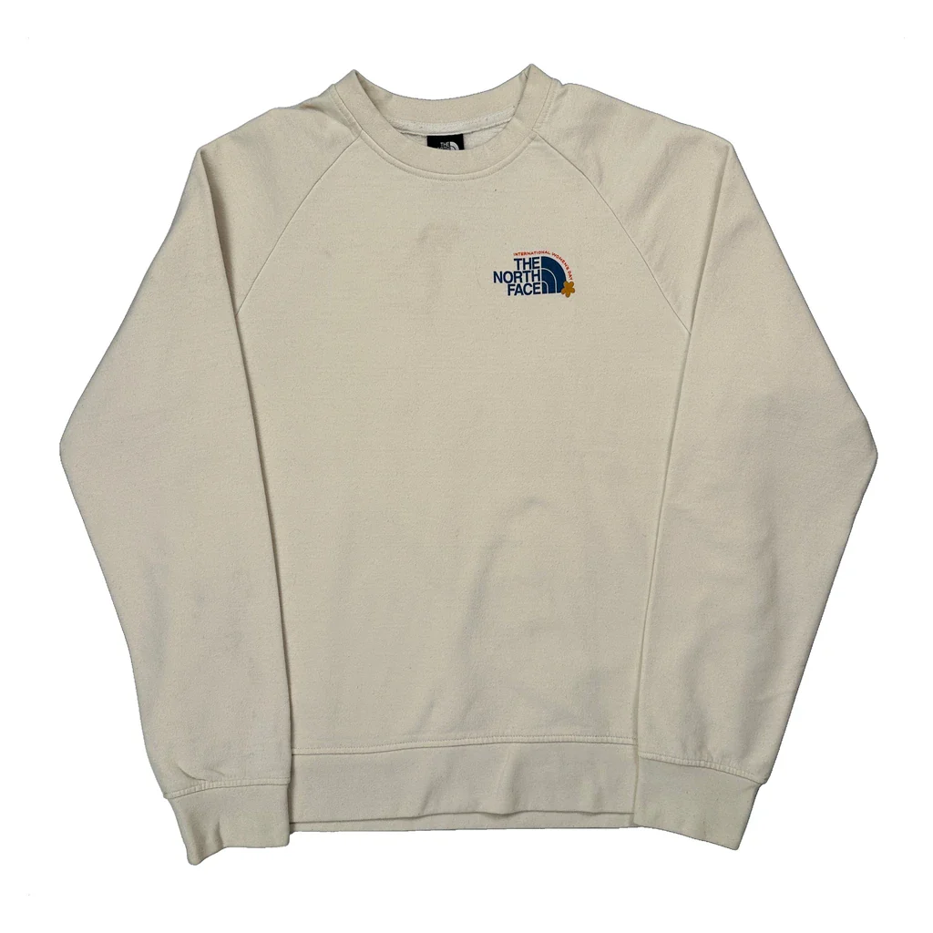 Exploration Without Compromise The North Face Graphic Sweatshirt - Large Cream Cotton