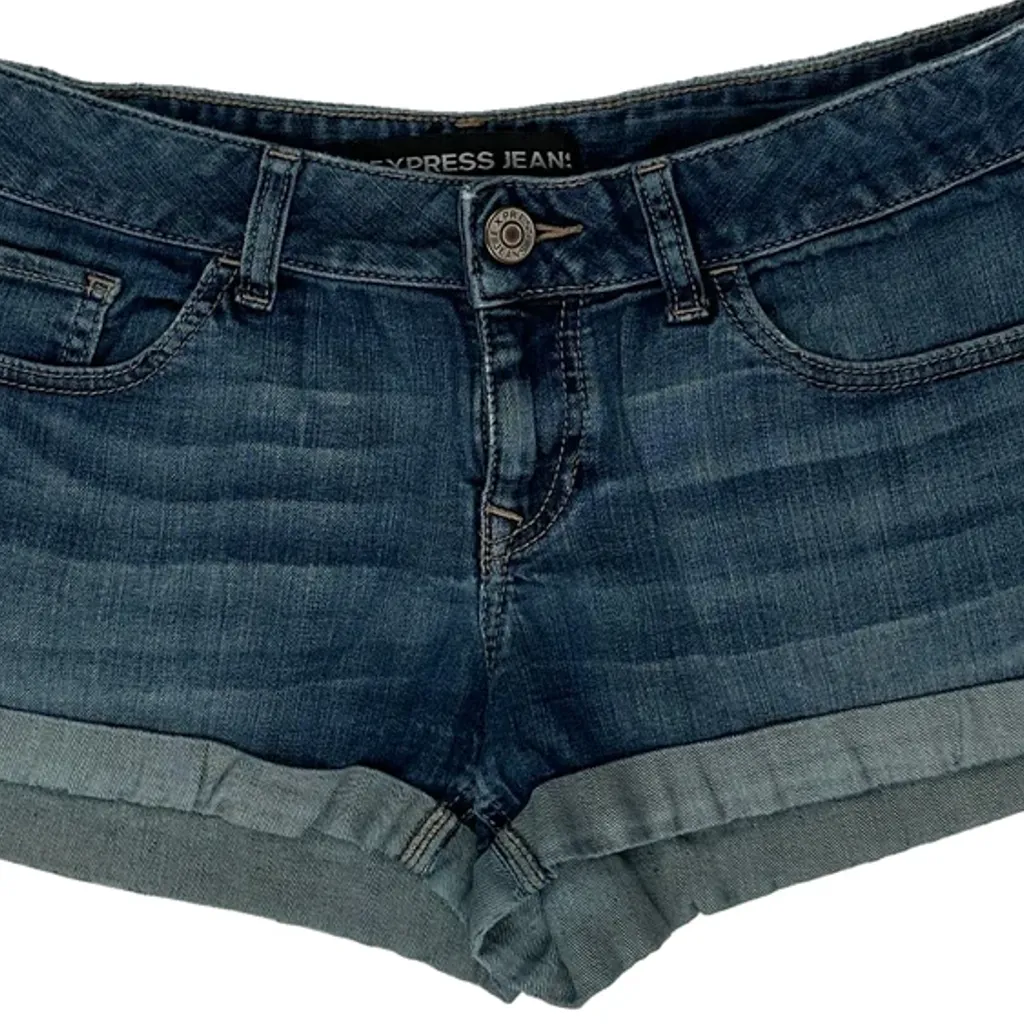 Express Jeans Mini Denim Shorts - 34W UK 12 Blue Denim - Image 10