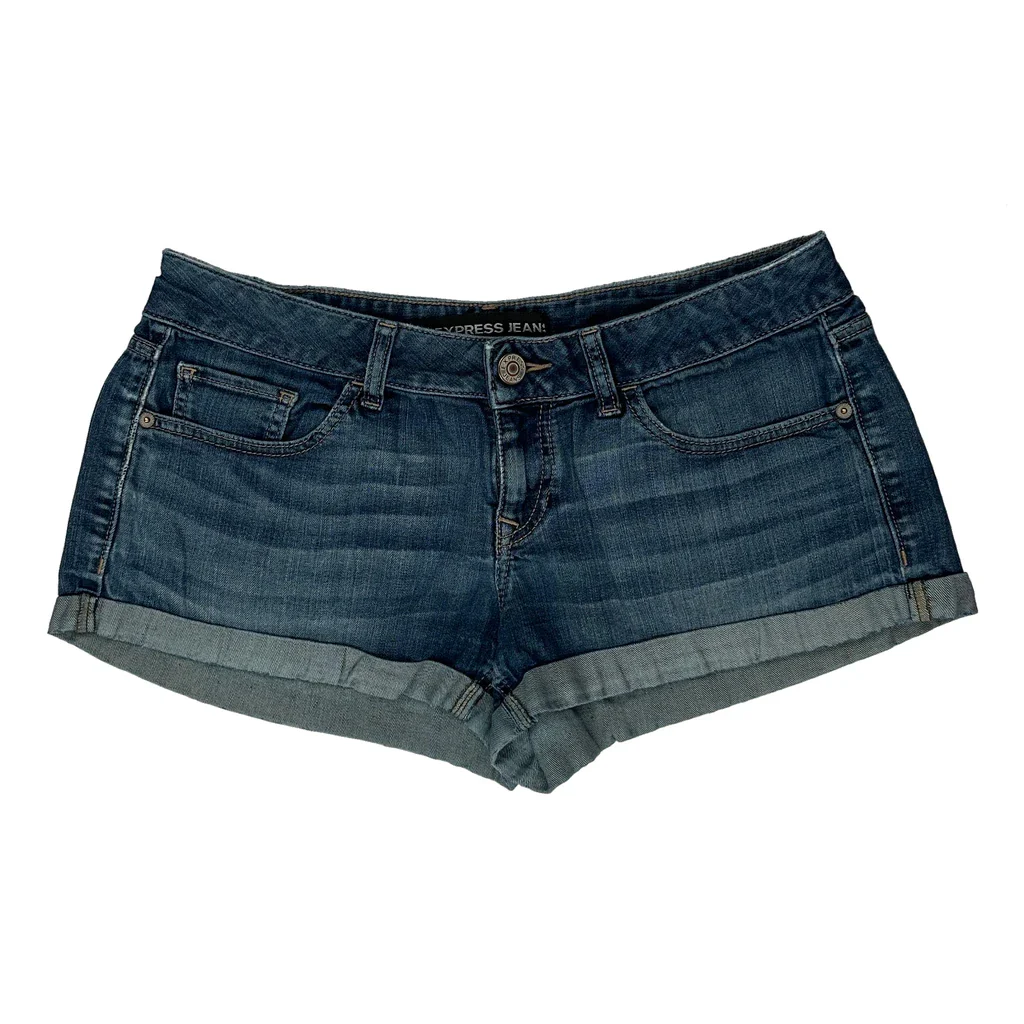 Express Jeans Mini Denim Shorts - 34W UK 12 Blue Denim - Image 2