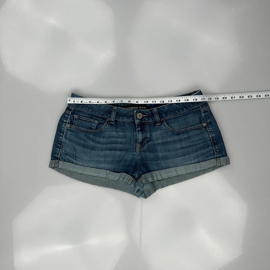 Express Jeans Mini Denim Shorts - 34W UK 12 Blue Denim - Image 3