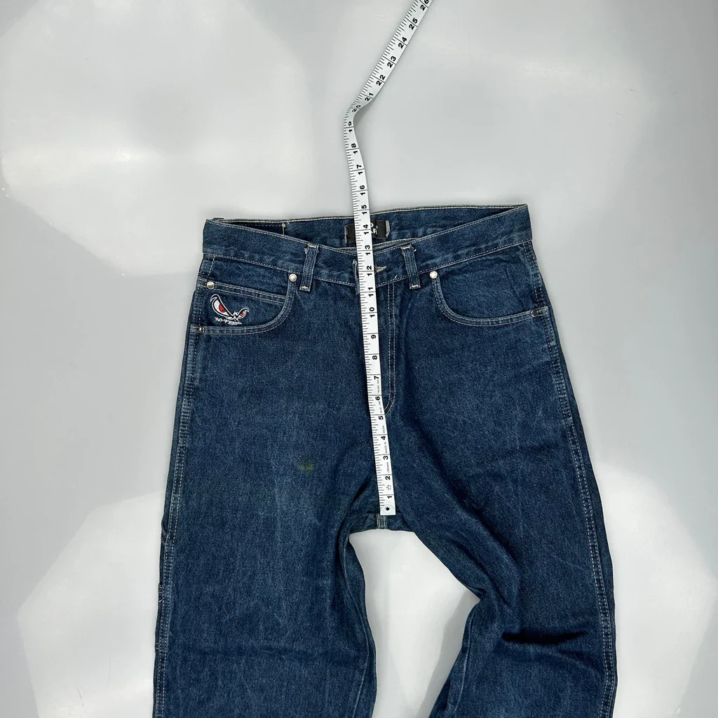 Eyes Embroidery No Fear Baggy Carpenter Jeans - 31W 31L Blue Denim - Image 4
