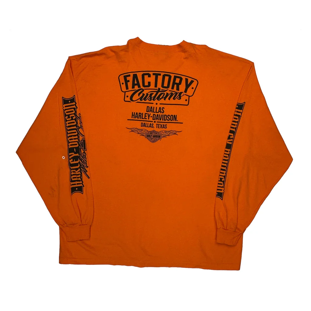 Factory Customs Harley Davidson Graphic Long Sleeve T-Shirt - 3XL Orange Cotton - Image 2