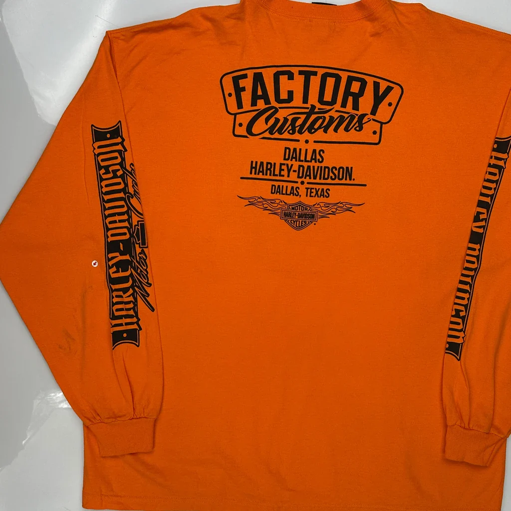 Factory Customs Harley Davidson Graphic Long Sleeve T-Shirt - 3XL Orange Cotton - Image 3