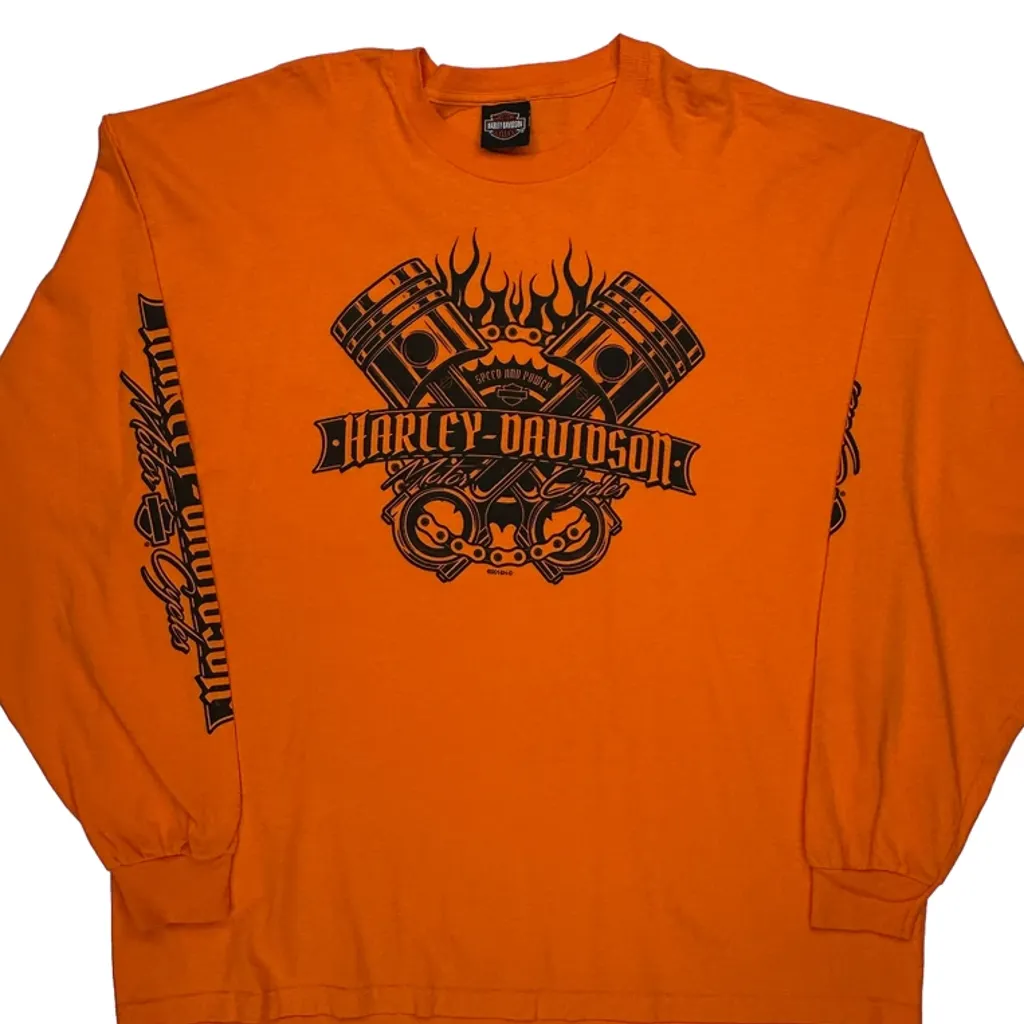 Factory Customs Harley Davidson Graphic Long Sleeve T-Shirt - 3XL Orange Cotton - Image 5