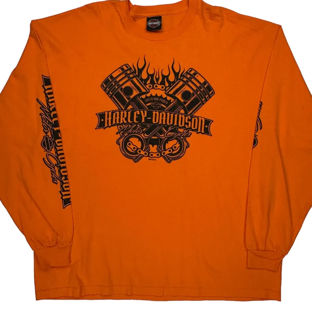 Factory Customs Harley Davidson Graphic Long Sleeve T-Shirt - 3XL Orange Cotton - Image 6