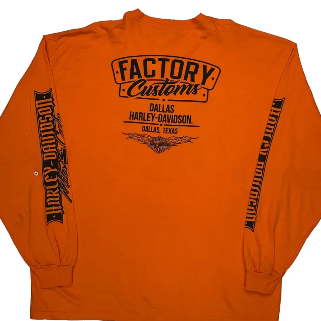 Factory Customs Harley Davidson Graphic Long Sleeve T-Shirt - 3XL Orange Cotton - Image 7