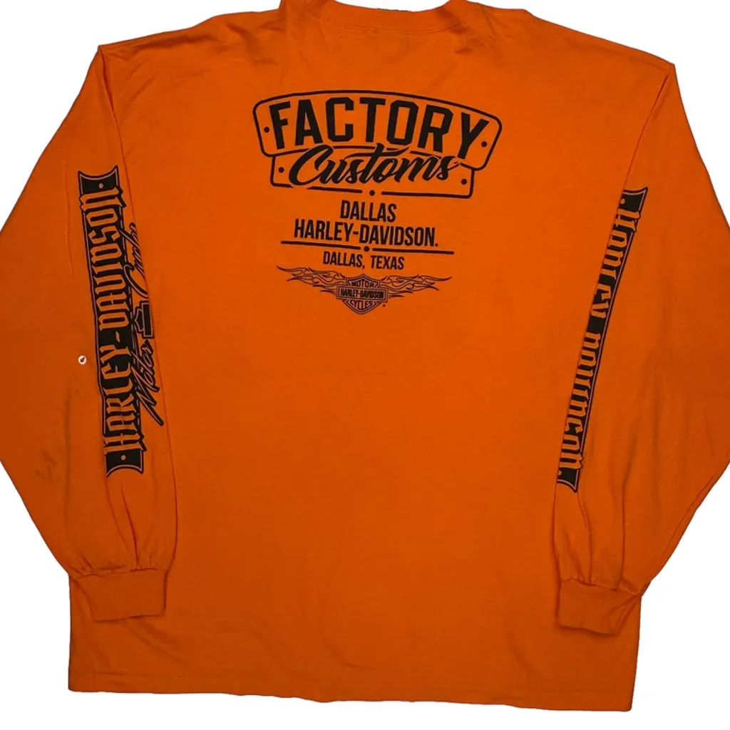 Factory Customs Harley Davidson Graphic Long Sleeve T-Shirt - 3XL Orange Cotton - Image 8