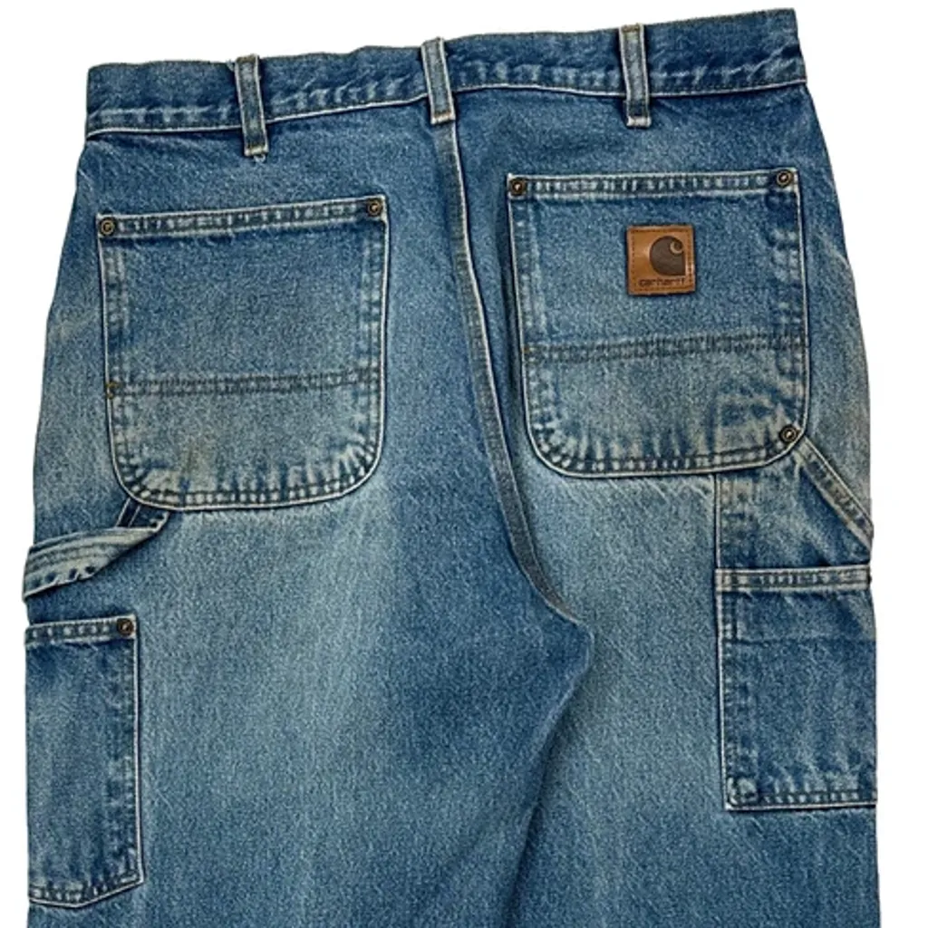 Faded Carhartt Double Knee Carpenter Jeans - 33W 30L Blue Denim - Image 7