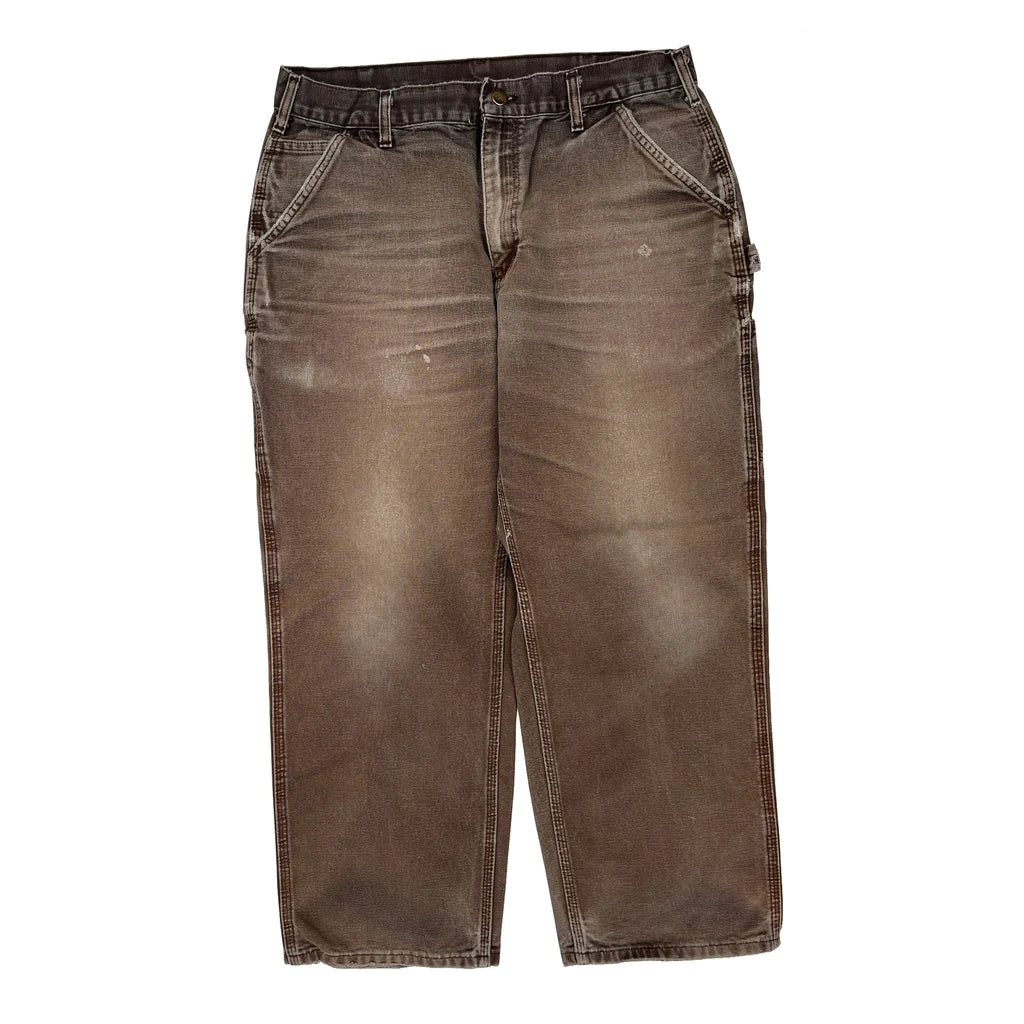 Faded Carhartt B11 Dkb Carpenter Pants - 34W 28L Brown Cotton - Image 2