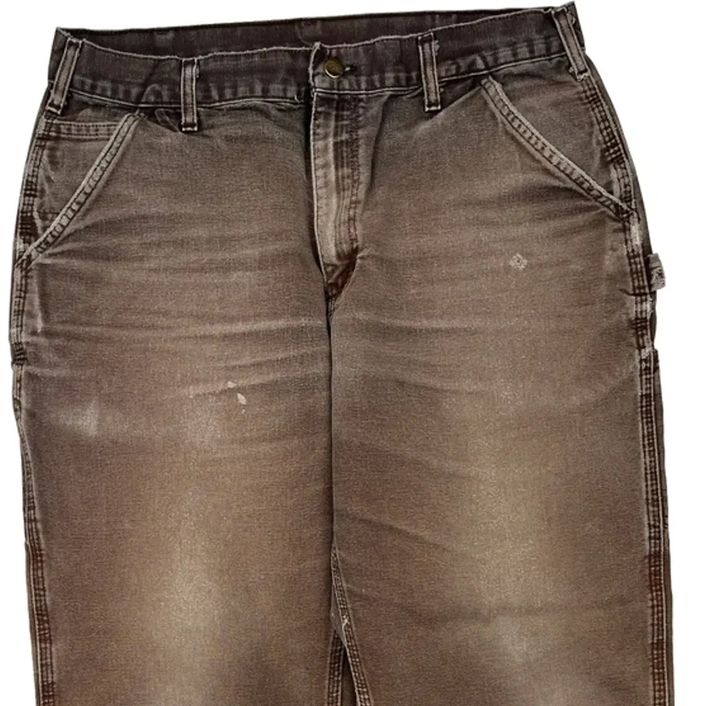 Faded Carhartt B11 Dkb Carpenter Pants - 34W 28L Brown Cotton - Image 9