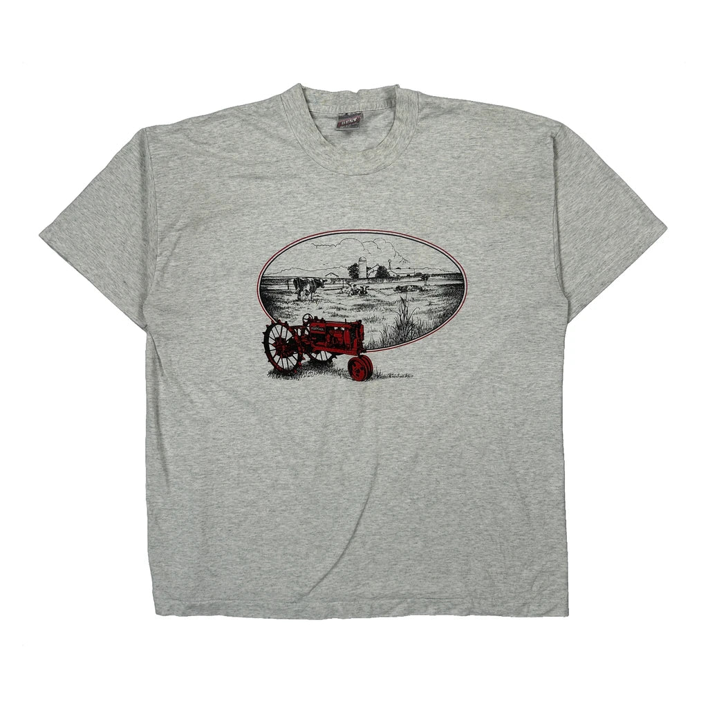 Farm Scene With Tractor Fruit Of The Loom Graphic T-Shirt - Large Grey Cotton