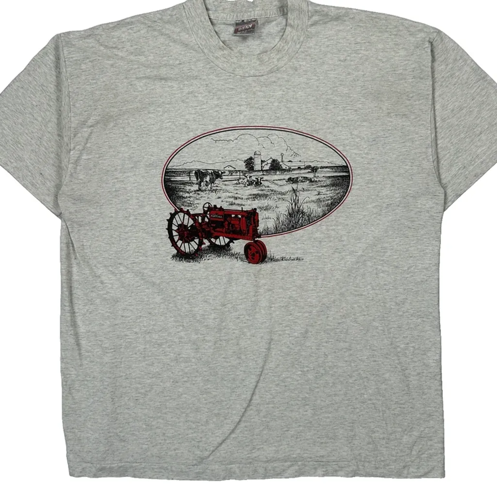 Farm Scene With Tractor Fruit Of The Loom Graphic T-Shirt - Large Grey Cotton - Image 5