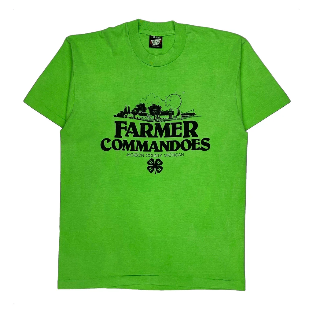 Farmer Commandoes Screen Stars Single Stitch T-Shirt - Large Green Cotton Blend