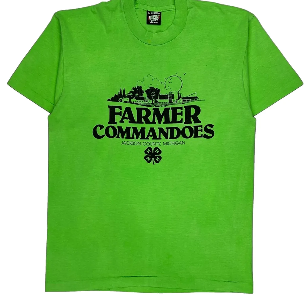 Farmer Commandoes Screen Stars Single Stitch T-Shirt - Large Green Cotton Blend - Image 4