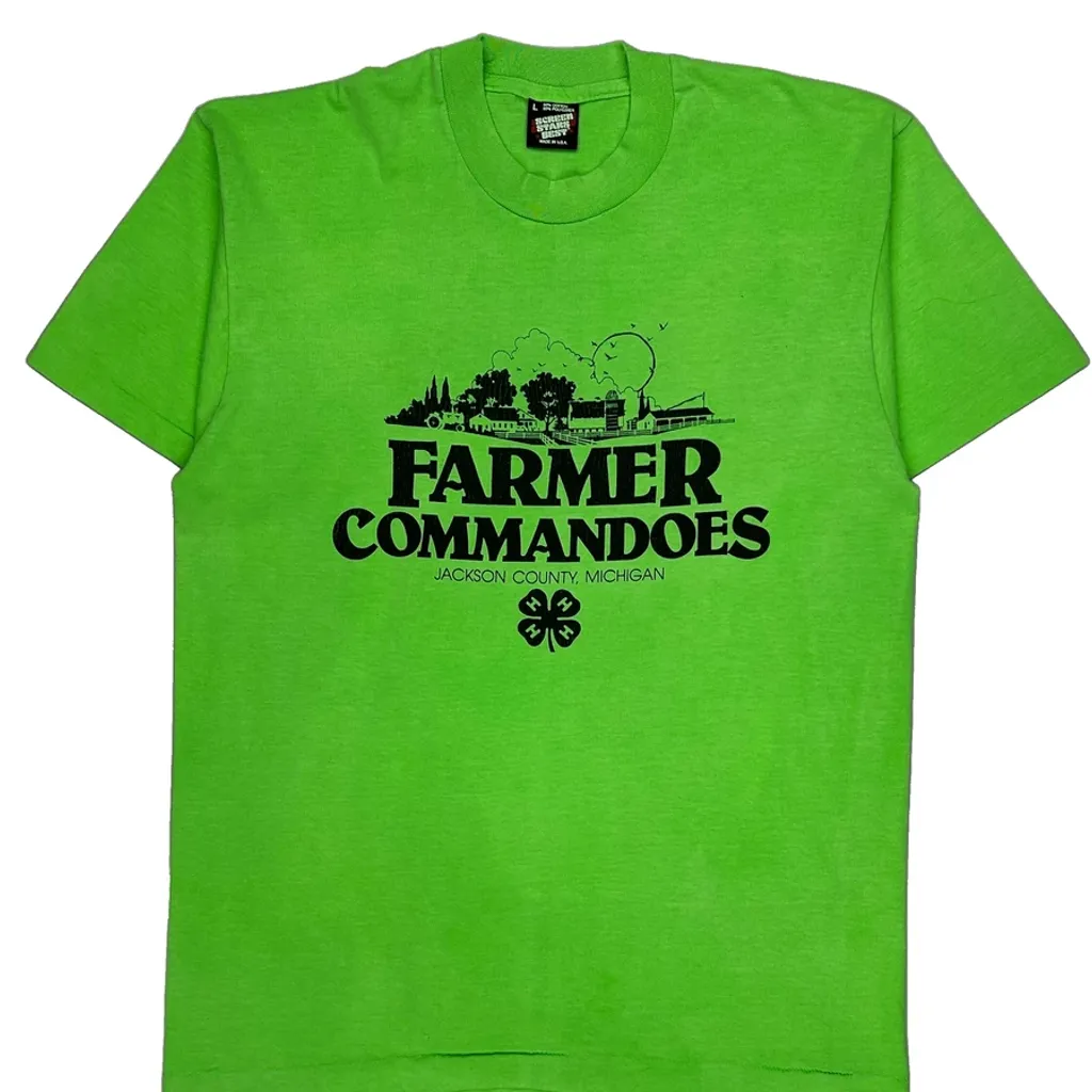 Farmer Commandoes Screen Stars Single Stitch T-Shirt - Large Green Cotton Blend - Image 5