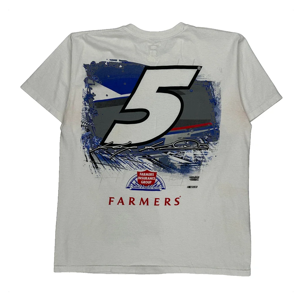 Farmers Insurance Nascar Graphic T-Shirt - Large White Cotton - Image 2