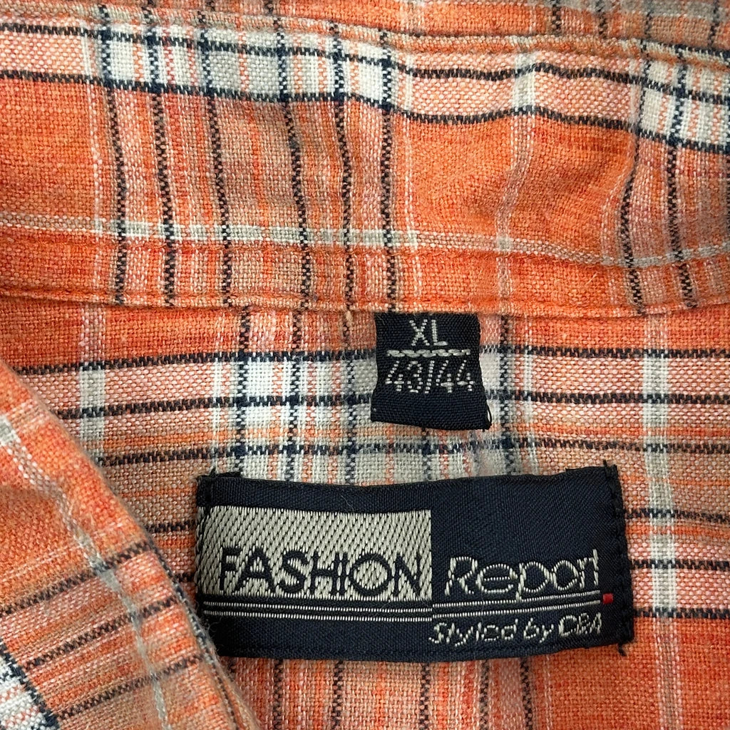 Fashion Report Checked Short Sleeve Shirt - XL Orange Cotton - Image 3