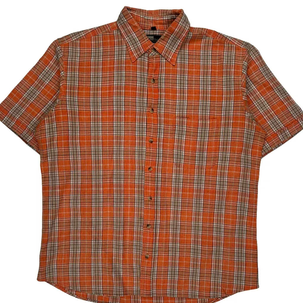 Fashion Report Checked Short Sleeve Shirt - XL Orange Cotton - Image 4
