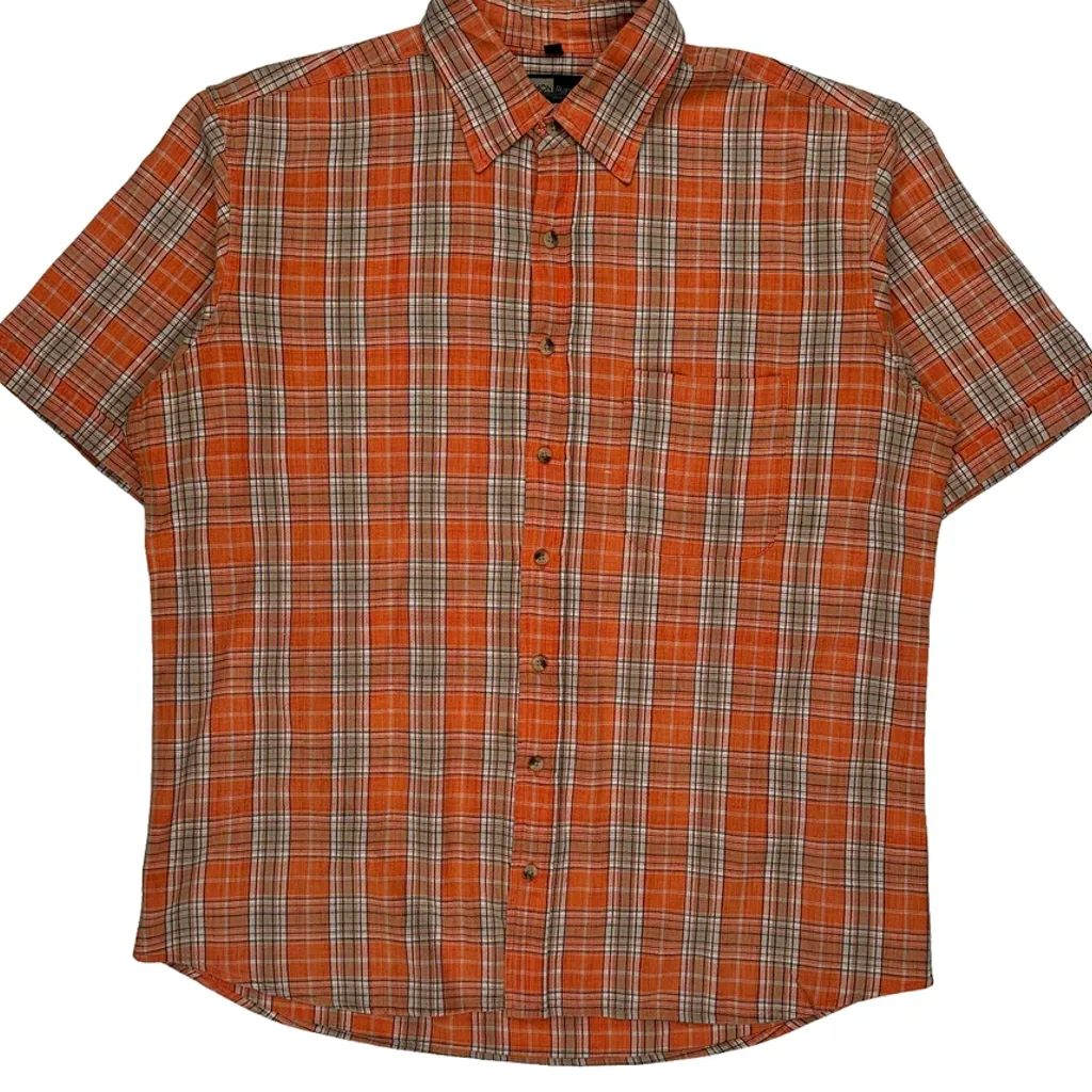 Fashion Report Checked Short Sleeve Shirt - XL Orange Cotton - Image 5