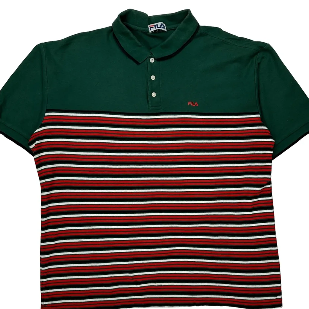 Fila Striped Polo Shirt - XL Green Cotton - Image 5