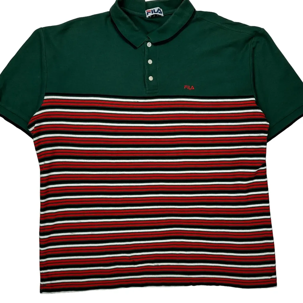 Fila Striped Polo Shirt - XL Green Cotton - Image 6