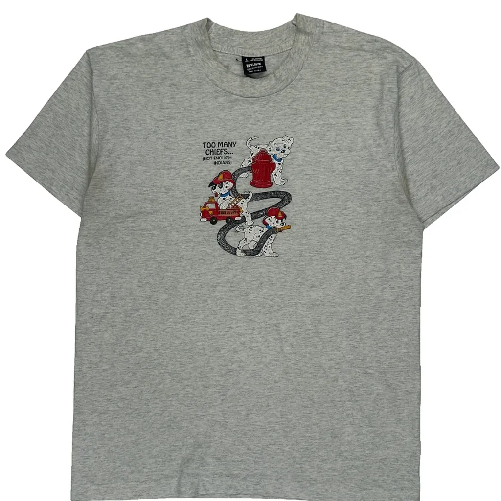 Firefighter Puppies Fruit Of The Loom Cartoon T-Shirt - Large Grey Cotton Blend - Image 5