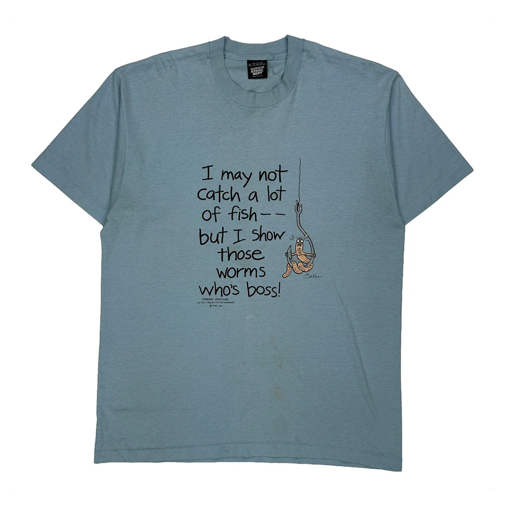 Fishing Humor Screen Stars T-Shirt - XL Blue Cotton Blend
