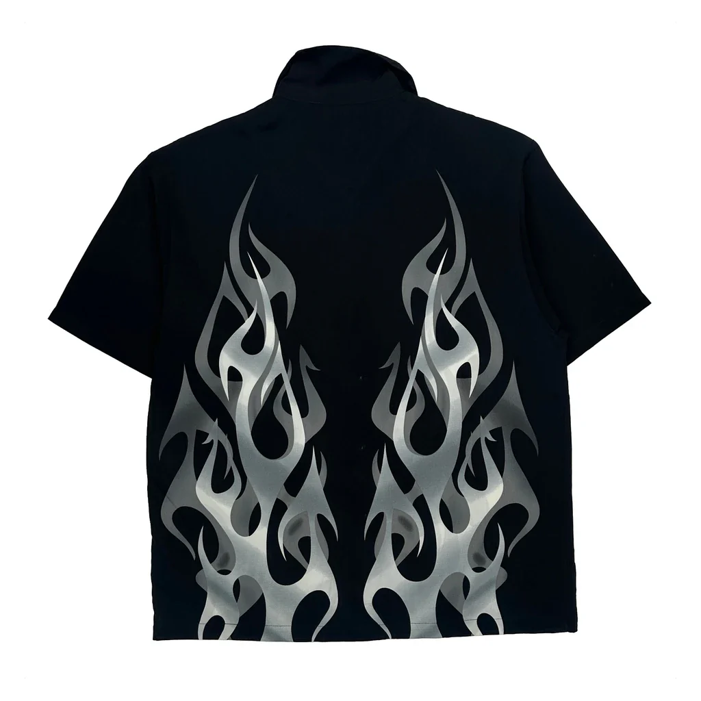 Flame Design Chrome Eagle Graphic Short Sleeve Shirt - Medium Black Polyester - Image 2