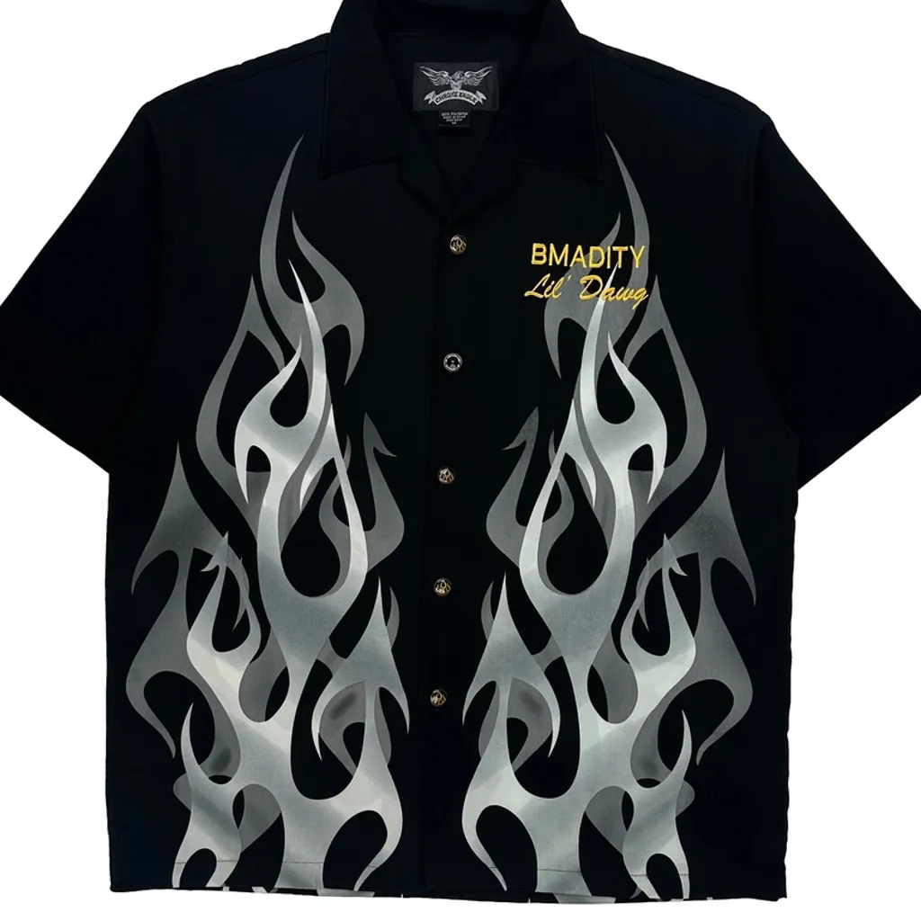 Flame Design Chrome Eagle Graphic Short Sleeve Shirt - Medium Black Polyester - Image 5